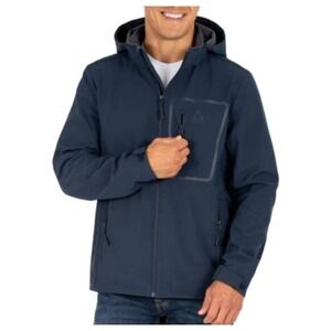 GERRY Hooded Softshell Jacket Men Large Navy Water Resistant Full Zip Outdoor